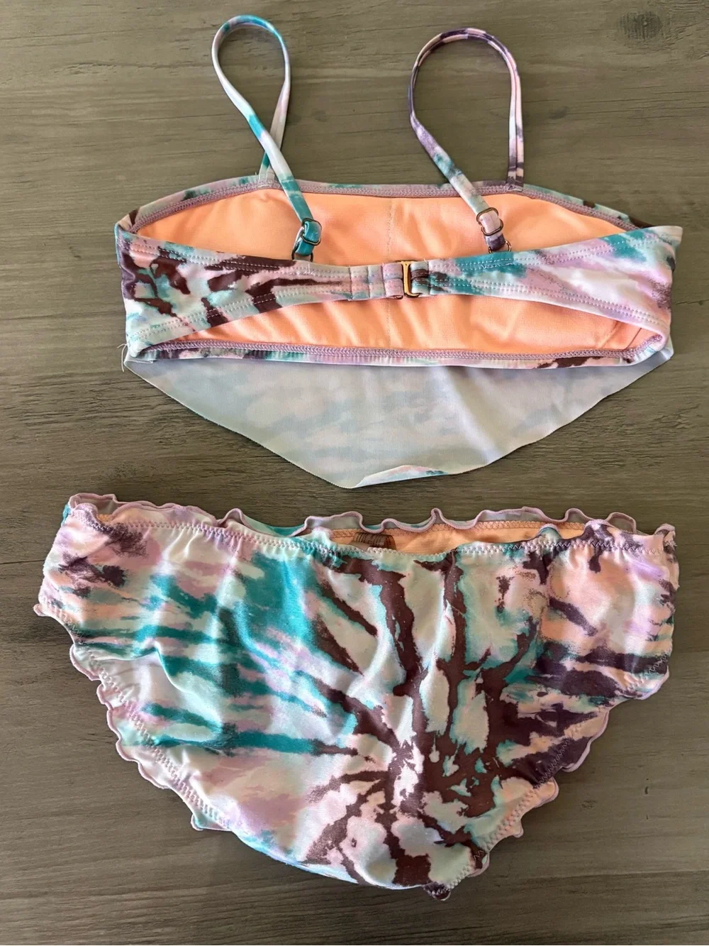 Aerie Pastel Tie Dye Ruffle Two Piece Tankini Swimsuit Size 14